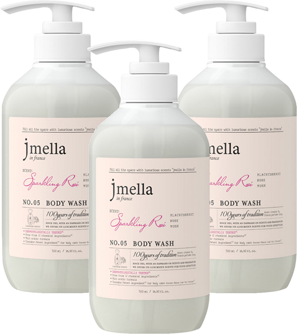 jmella 法式漫舞香水沐浴乳 No.05 Sparkling Rose, 500ml, 3瓶