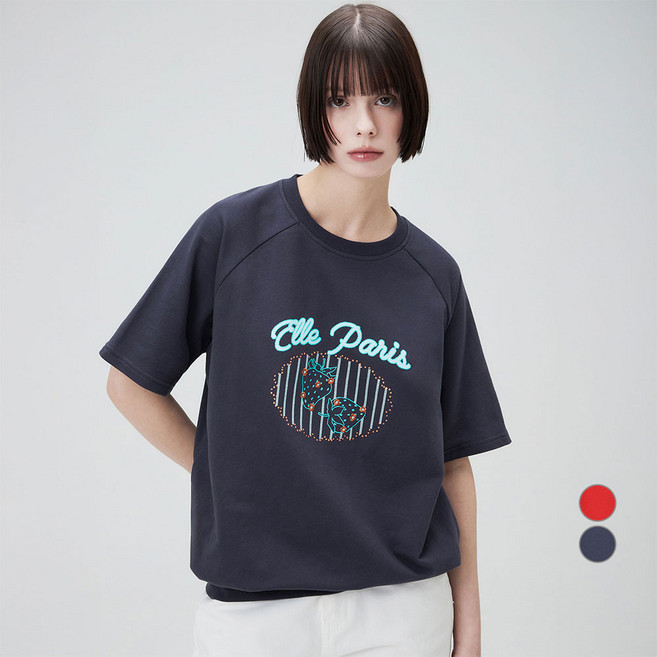 ELLEPARIS 여성용 딸기 그래픽 라그란 소매 반팔 스웻셔츠