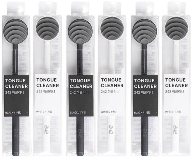 242 원형 혀클리너 화이트 3개 + 블랙 3개, 1세트