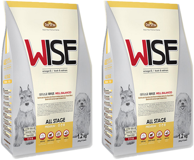 데이스포 강아지 와이즈 올스테이지 기능성 사료, 면역/항산화, 1.2kg, 2개