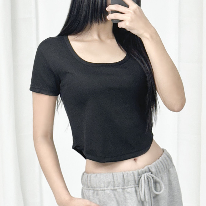 피어니스트 여성용 스퀘어넥 크롭 반팔 티셔츠