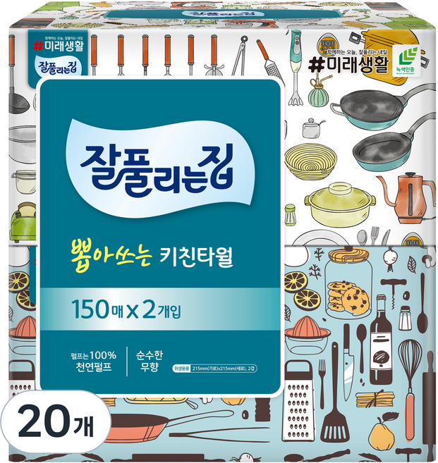 잘풀리는집 뽑아쓰는 키친타월, 150매, 20개