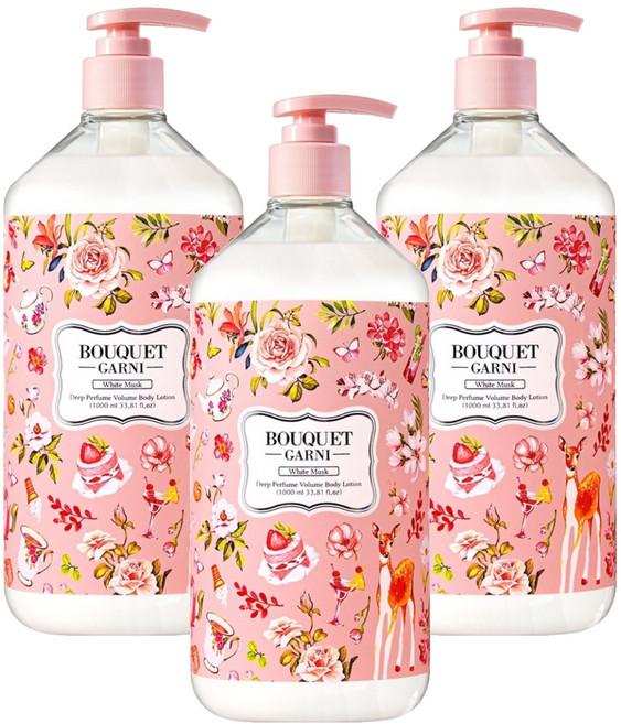 부케가르니 딥 퍼퓸 볼륨 바디로션 화이트머스크, 1L, 3개