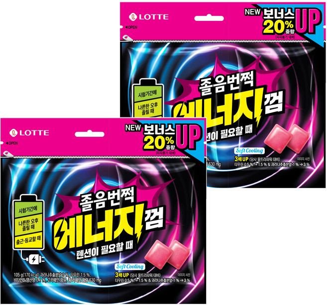 롯데웰푸드 졸음번쩍 에너지껌, 105g, 2개