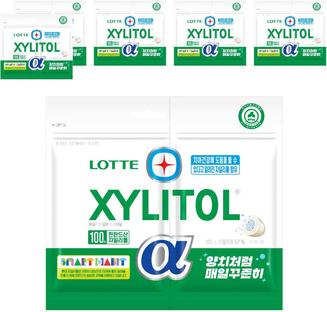 롯데자일리톨 알파 오리지날 껌 리필, 102g, 6개