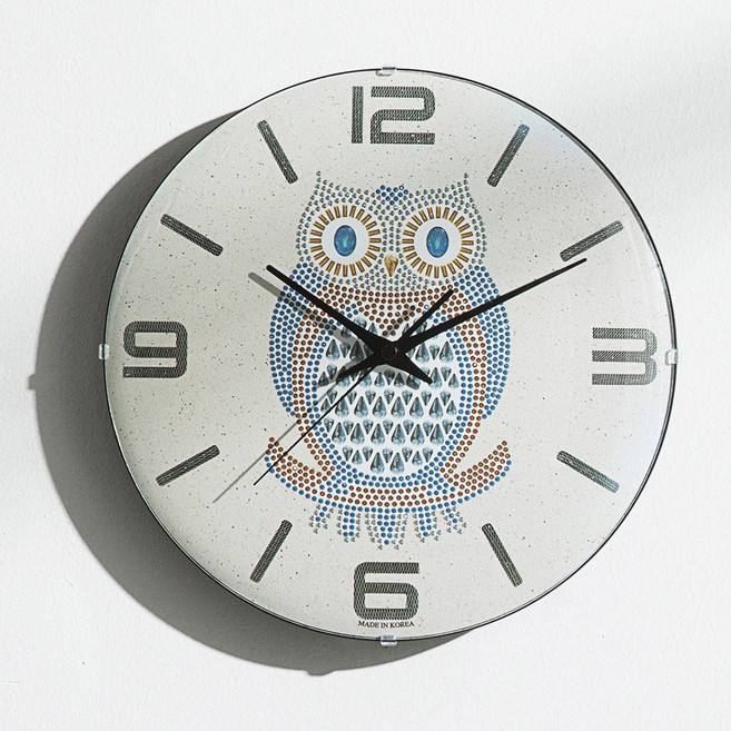 HC 컨벡스 라운드 부엉이 무소음 벽시계, 블랙