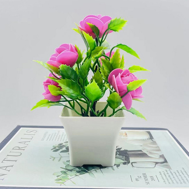 디어모모 플랜테리어 소형 미니어쳐 조화 화분, 연핑크, 1개