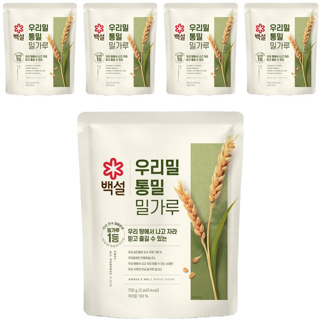 백설 통밀 영양가득 곱게빻은 밀가루, 750g, 5개