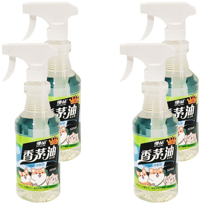 優品 香茅油 噴槍, 525ml, 4瓶, 香茅