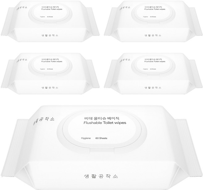 생활공작소 베이직 비데 물티슈 캡형, 60매, 5개