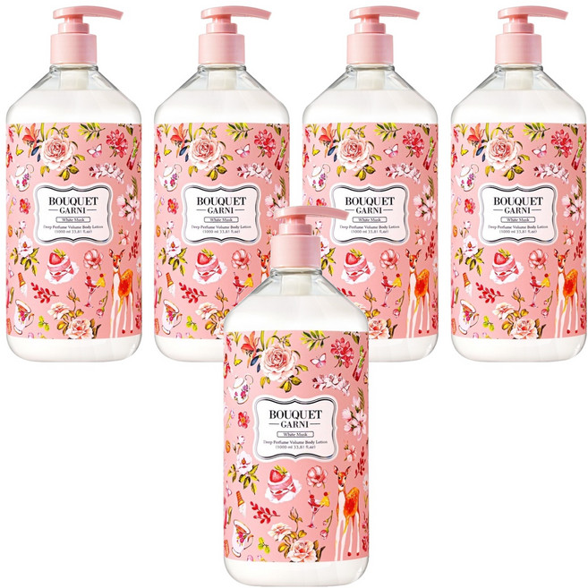 부케가르니 딥 퍼퓸 볼륨 바디로션 화이트머스크, 1L, 5개