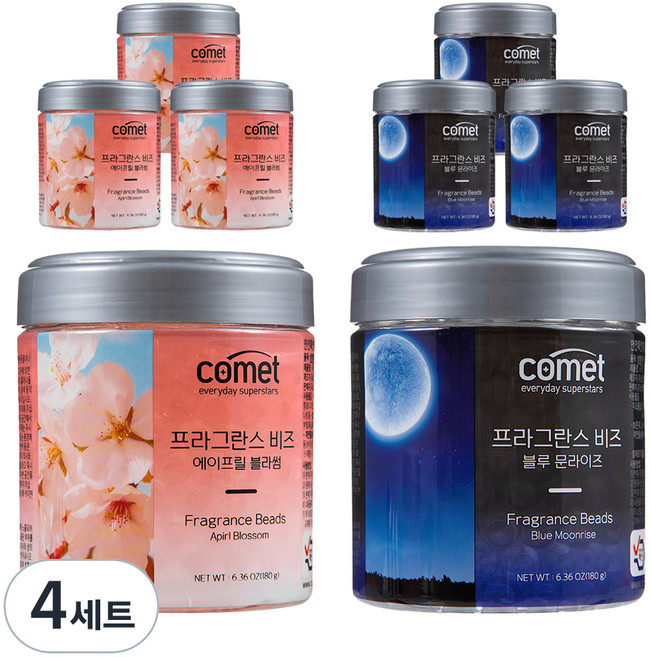코멧 프라그란스비즈 차량용 방향제 180g x 2p, 블루문라이즈 + 에이프릴블라썸, 4개