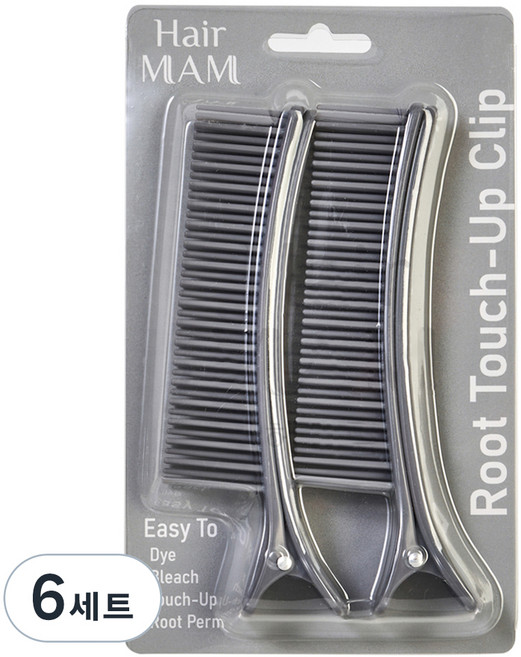 헤어맘 뿌리염색 섹션 핀셋 2p, 회색, 6세트