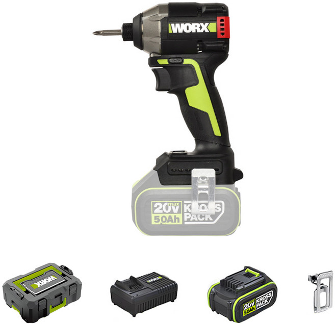 WORX 20V 충전 임팩 드라이버 + BL 배터리 세트 WU291D.6, 1세트