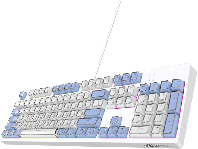앱코 K8200 PRO 스카이블루 아이스큐브 키캡 게이밍 기계식 유선 일반형 키보드 클릭, 화이트 & 스카이블루, 광축