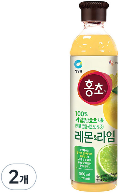 청정원 홍초 레몬&라임, 900ml, 2개