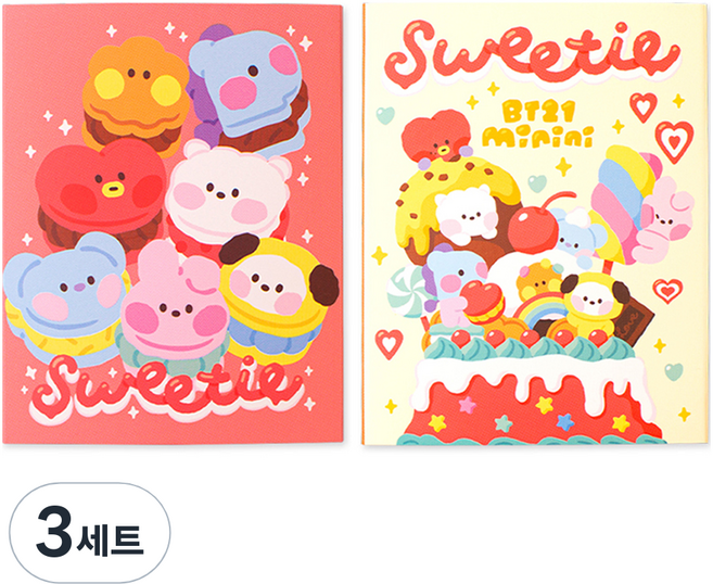 STUDIO EIGHT BT21 minini 4層便利貼 2款套組, 象牙白 + 粉紅色, 3套