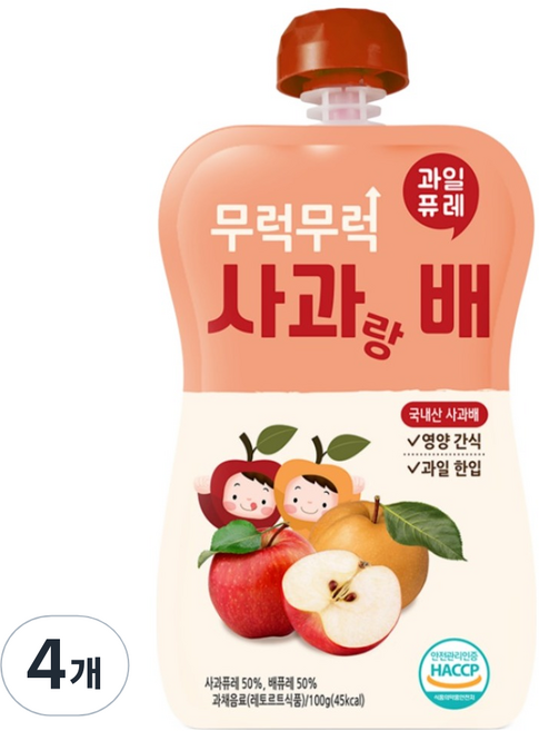 이유케어스 무럭무럭 과일퓨레, 사과배, 4개, 100g