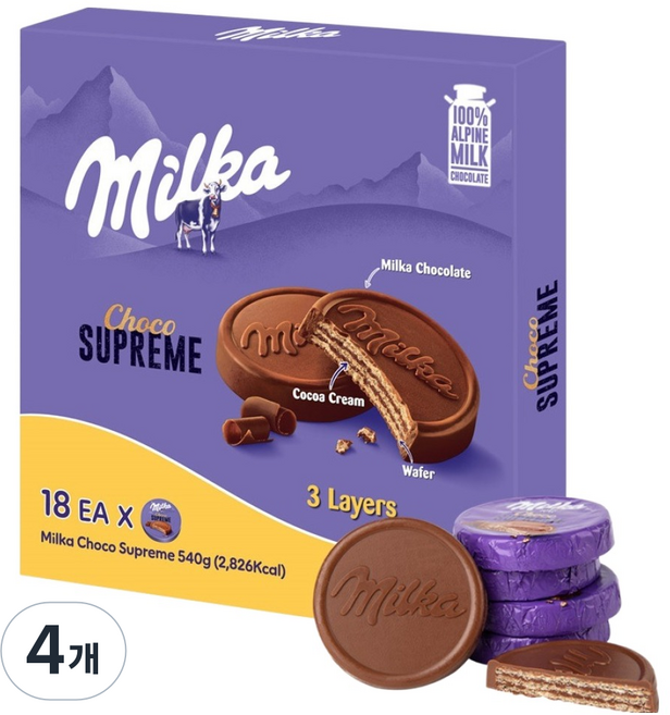 밀카 초코 슈프림 18p, 4개, 540g