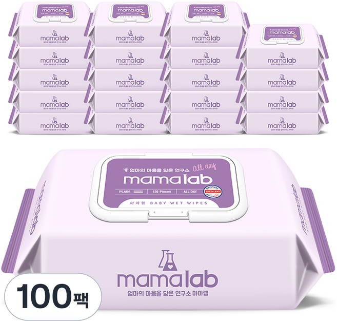 마마랩 올데이 대용량 아기물티슈 캡형, 43g, 120매, 100세트
