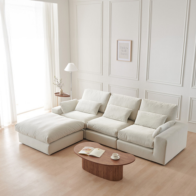 동서가구 로어드 아쿠아패브릭 모듈 4인용 소파 + 스툴 방문설치, 크림그레이