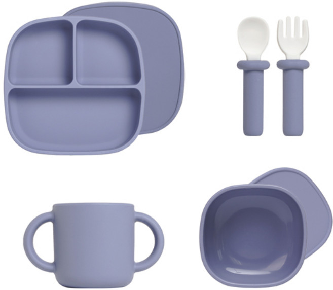 랄라비 유아용 아이주도 이유식 플러스 흡착식기 4종 세트, 05 Lavender, 흡칙식판 + 플러스 스푼 포크 + 케이스 + 흡착볼 + 컵, 1세트