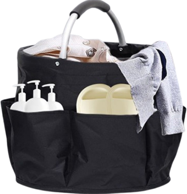 라이크스 휴대용 피크닉 캠핑 접이식 손잡이 다용도 포켓 바구니, 블랙