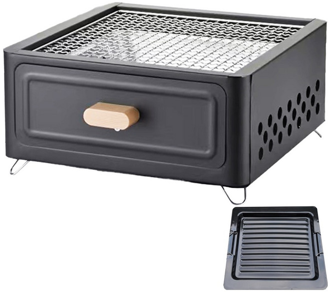 지피니 듀얼 캠핑 그릴 휴대용 구이 화로 + 전용 법랑 구이판 세트, 1세트