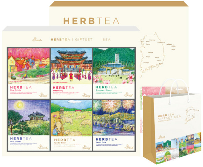 아름드레 한국의 대표도시 허브차 선물세트, 6종, 1세트