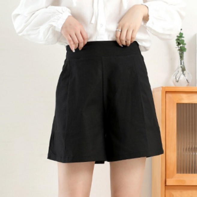 턴키 여성용 통기성 빅사이즈 린넨 스판 면 마 밴딩 반바지