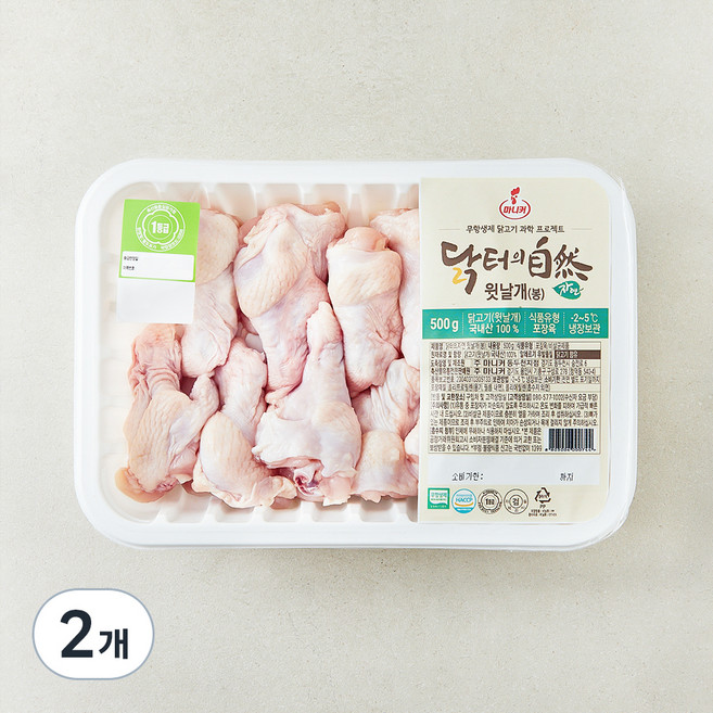 마니커 닭터의자연 무항생제 인증 1등급 닭 윗날개 봉 (냉장), 500g, 2개