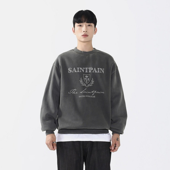 세인트페인 남녀공용 헤리티지 피그먼트 기모 오버핏 보온 스웨트셔츠