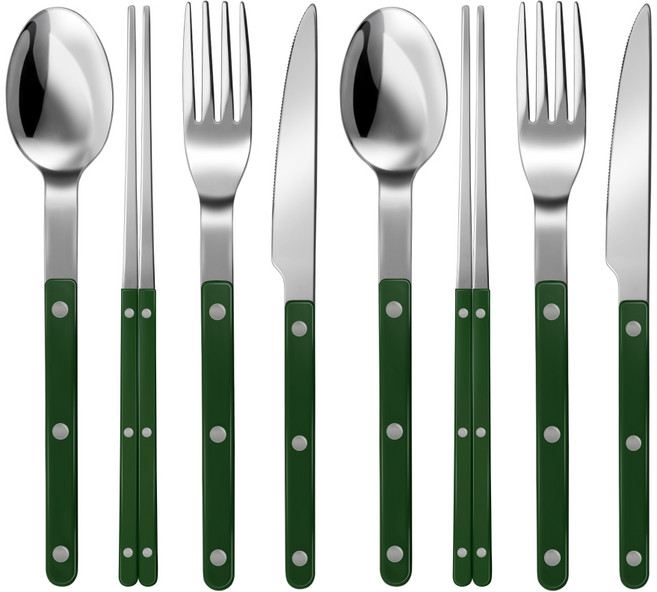 바겐슈타이거 셀레스트 벨루어 커트러리 2인 세트, 올리브그린, 1세트, 숟가락 2p + 젓가락 2벌 + 포크 2p + 나이프 2p