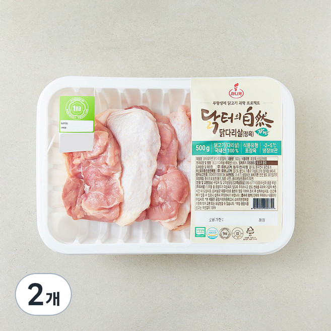 마니커 닭터의자연 무항생제 인증 1등급 닭다리살 정육 (냉장), 500g, 2개