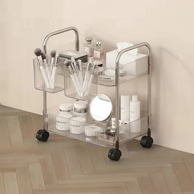 에브라잇 다용도 아크릴 미니 트롤리 + 걸이 바구니 2p 세트, 투명, 2단