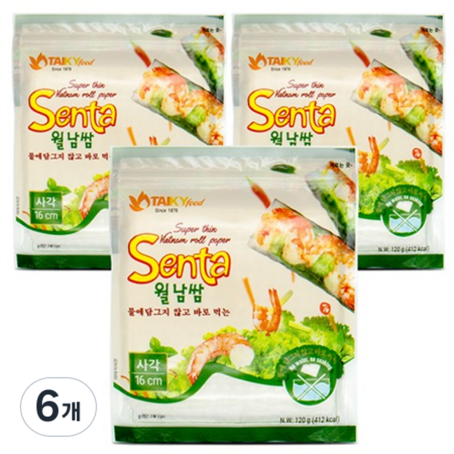타이키 물없이 싸먹는 월남쌈 라이스페이퍼 사각 16cm, 6개, 120g