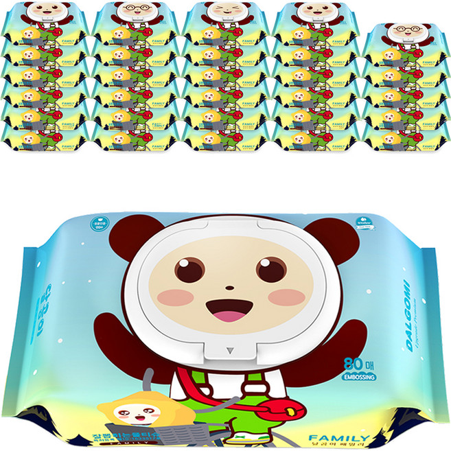 달곰이 패밀리 아기물티슈 엠보싱 캡형, 55g, 80매, 50개