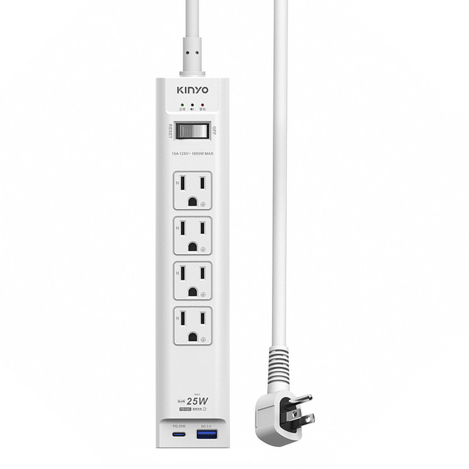 Kinyo PD+QC延長線 1開4插 GIPDB-3146, 1個, 1.8m, 白色