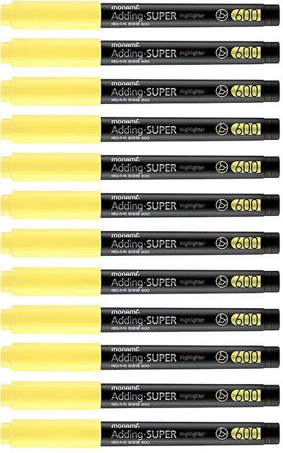 모나미 에딩슈퍼 600 형광펜, 파스텔옐로우, 12개