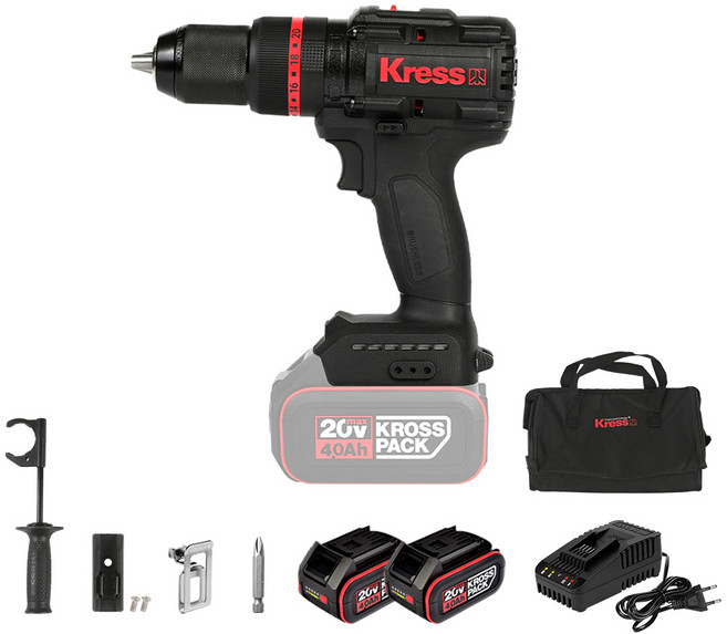 Kress 卡勝 20V 無刷充電鎚鑽 KU218.1 + 4Ah 電池 x 2入組, 1套