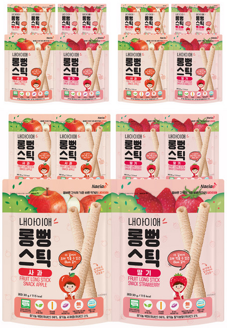 내아이애 유기농 스스로 과일스틱 과자, 사과, 딸기, 180g, 3세트