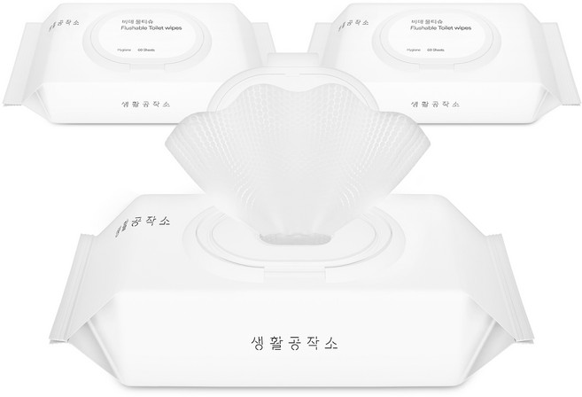 생활공작소 비데 물티슈 캡형, 60매, 3개