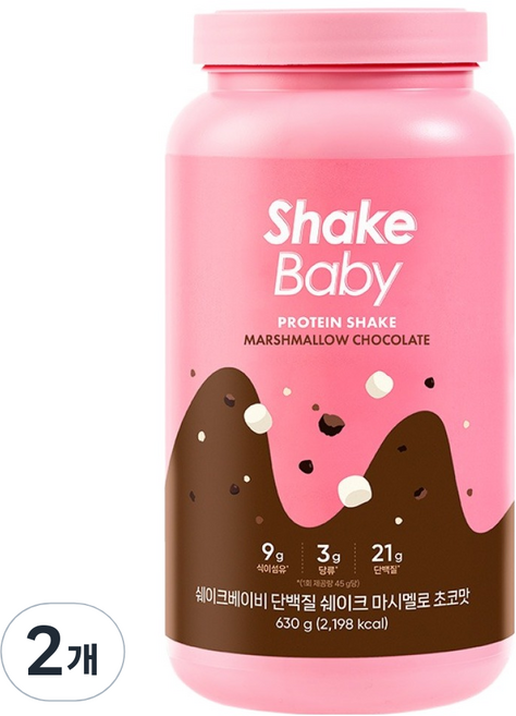 ShakeBaby 纖活蛋白奶昔粉 棉花糖巧克力口味, 630g, 2罐