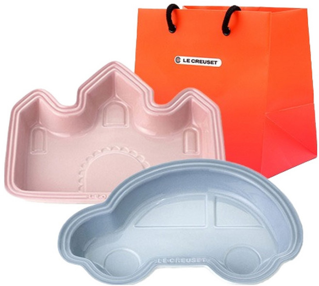 LE CREUSET 嬰兒午餐盤2件組 + 購物袋, 牛奶粉(碗), 海岸藍(茶), 1套, 午餐盤 碗 + 茶 + 購物袋