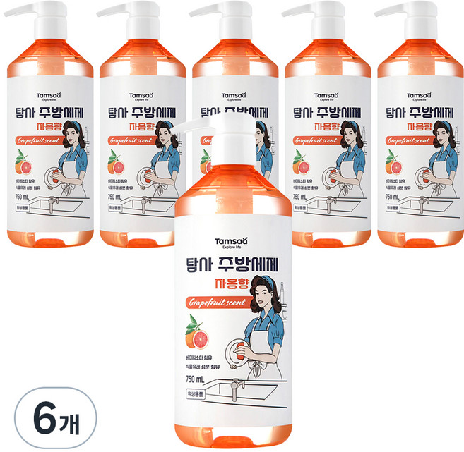 탐사 베이킹소다 함유 주방세제 자몽향, 750ml, 6개
