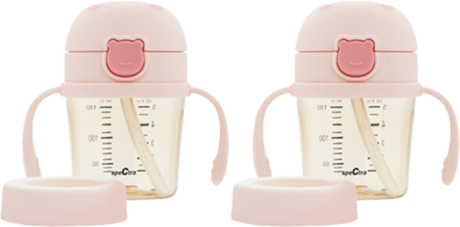 스펙트라 유아용 원터치 베베곰 빨대컵, 파우더핑크, 2개, 150ml