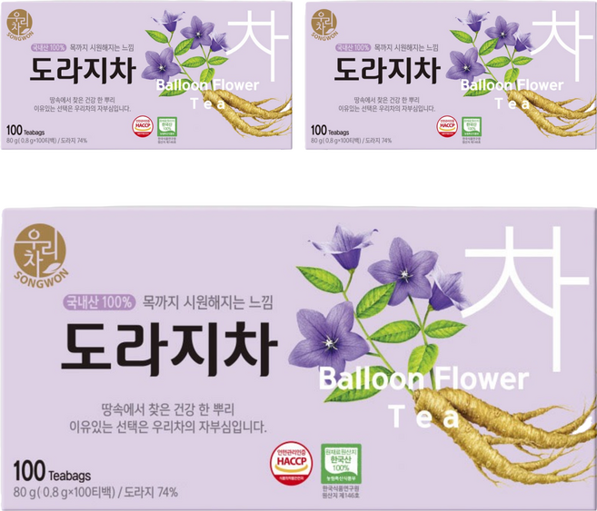 우리차 도라지차, 800mg, 100개입, 3개