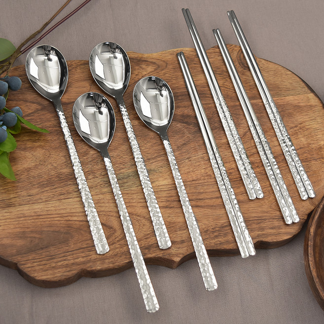 윌리브 국산 316L 써지컬스틸 고급 수저세트 마므레, 실버, 숟가락(4P) + 젓가락 (4P), 1세트