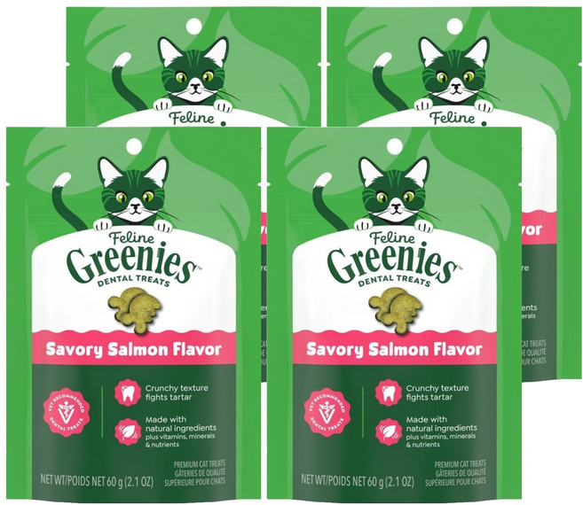 Greenies 健綠 貓咪潔牙餅, 2.1oz, 4個, 開胃鮮鮭