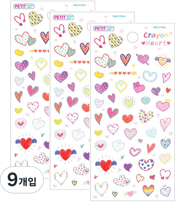 쁘띠팬시 크레용하트 팬시스티커, 혼합 색상, 9개입